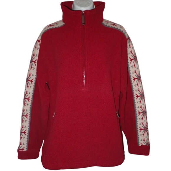 Woolrich Nordic 1/4 Zip Fleece Pullover Women L Burgundy snowflake knit‎ - Picture 1 of 7